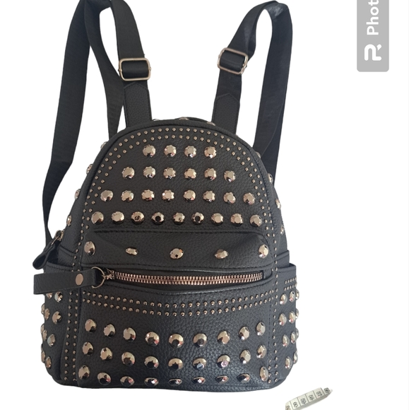 Rivet Studded Black Medium Sized Backbag - Picture 1 of 7